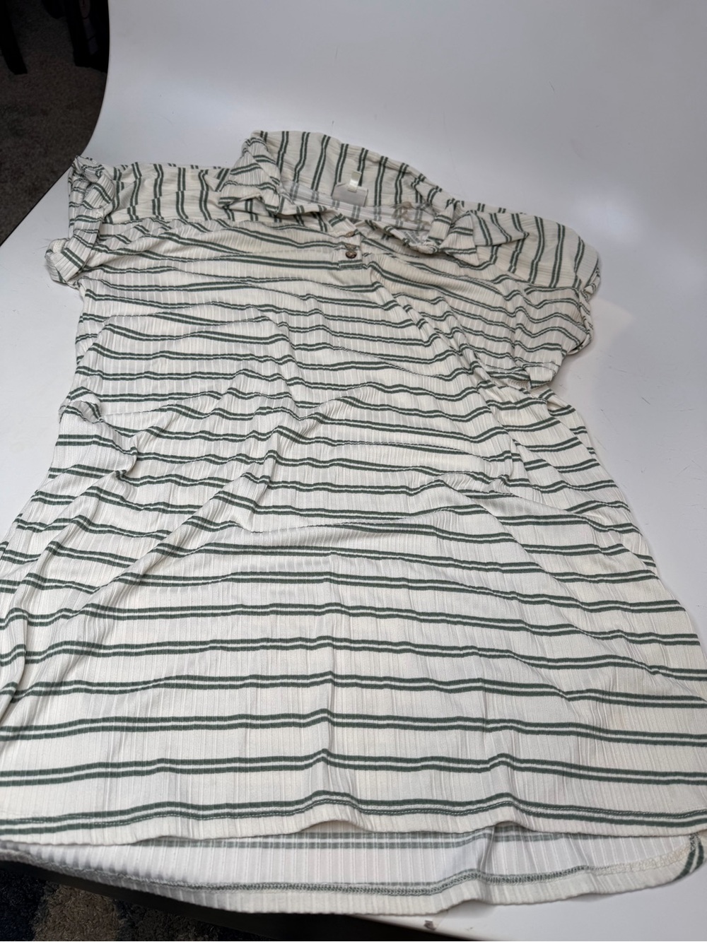Women's Striped Short-Sleeve Polo Top - White & Green